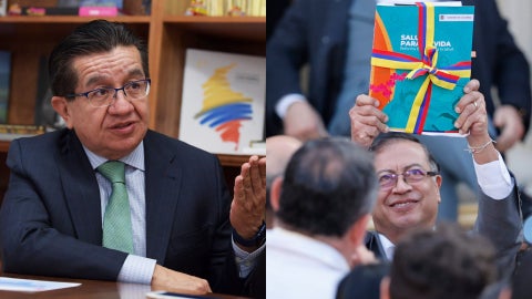 El exministro de salud de Colombia, Fernando Ruiz, y el presidente Gustavo Petro (EFE)