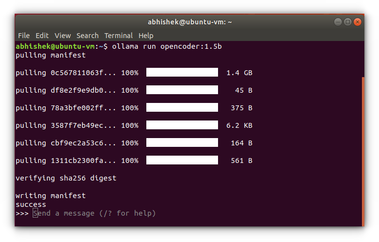 Downloading opencoder model using ollama