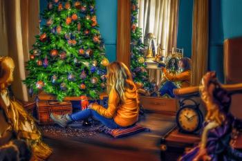 Painting of a Girl at Christmas