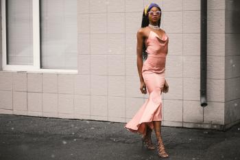 Woman Wears Pink Spaghetti-strap Dress