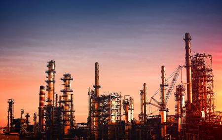 Oil Refinery at Dusk - Vivid Colors