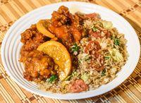 Sausage Fried Rice With Orange Chicken