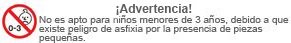 Advertencia: No apto para niños menores de 3 años, debido a que existe peligro de asfixia por la presencia de piezas pequeñas.