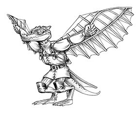 A kobold with davinci style wings.