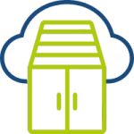 Icon with Container and cloud, symbolizing container technology.