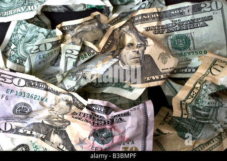 Crumpled US bills Stock Photo