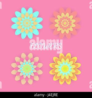 Paper colored flowers set. Vector illustration Stock Vector