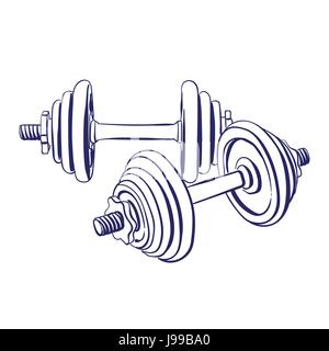 dumbbells doodle drawing Stock Vector