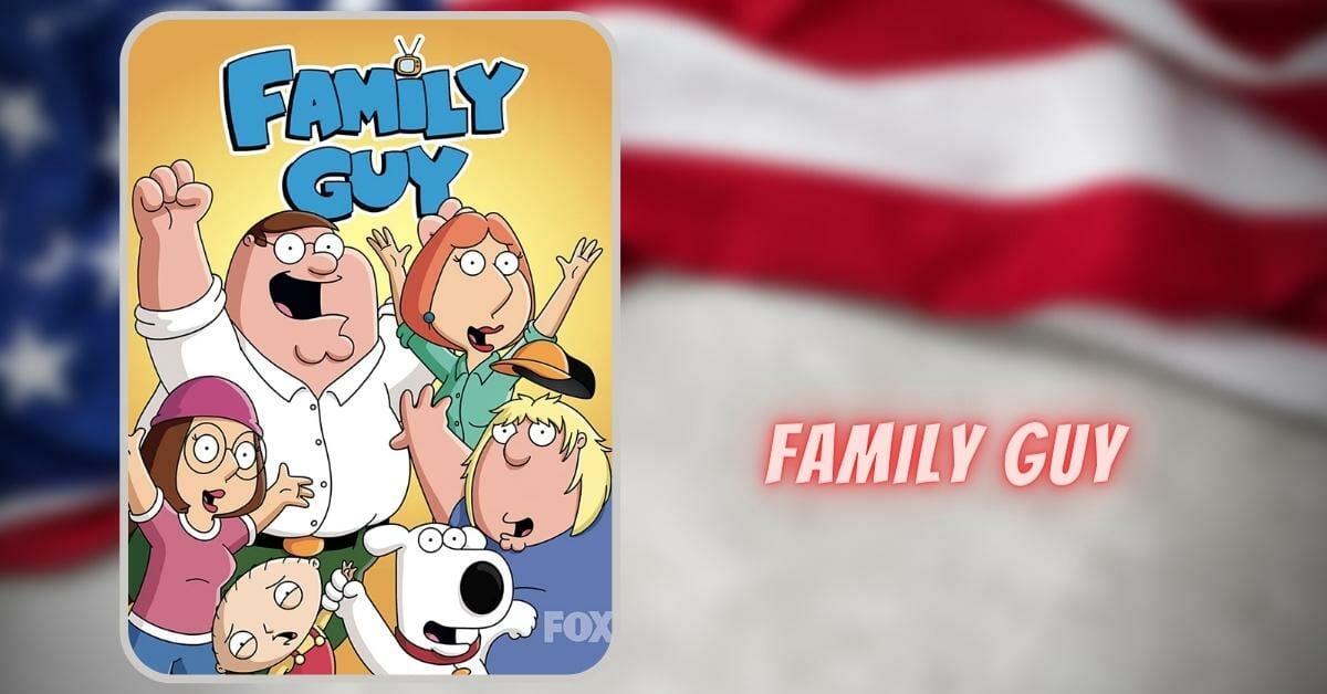 Poster image of family guy season with all main characters cheering