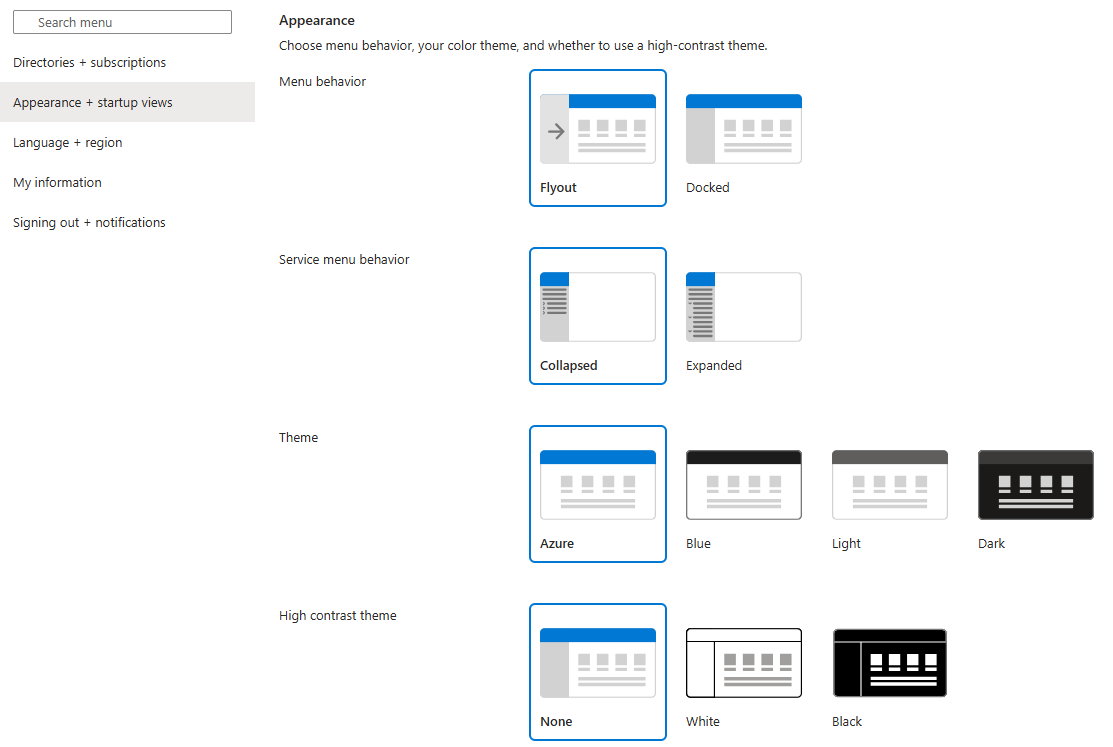 Screenshot showing the Appearance section of Appearance + startup views.