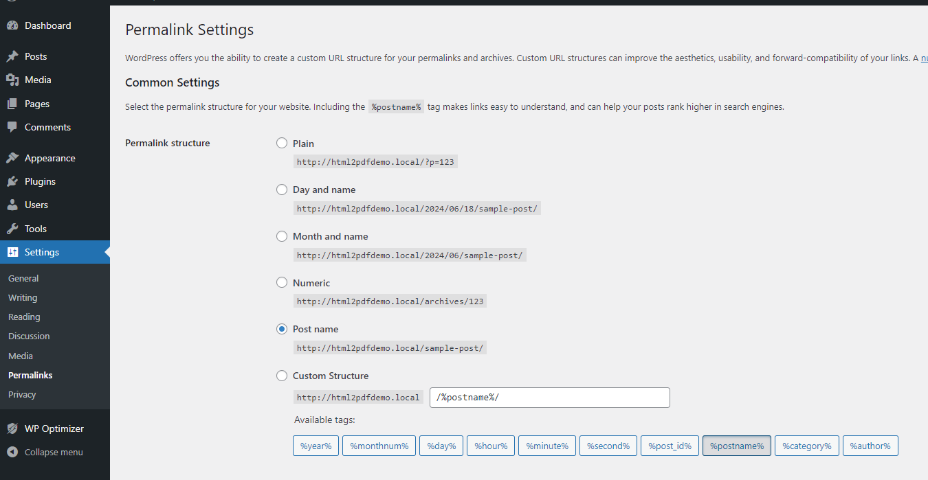 WordPress Permalink Structure