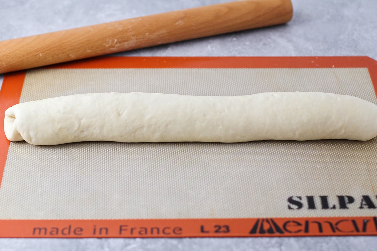 Bread dough rolled on a slipmat.