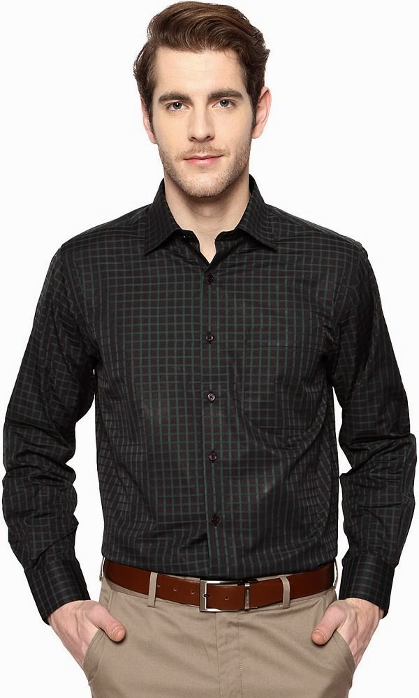 Van Heusen Check Stretch black and green formal Shirt for men