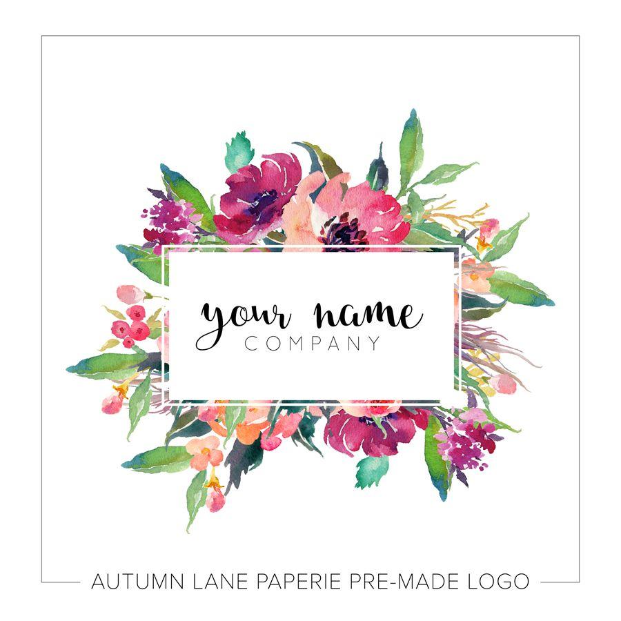 Floral Watercolor Logo - Watercolor floral wreath pre-made logo