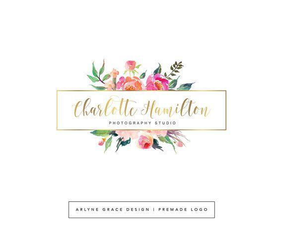 Floral Watercolor Logo - Premade Logo - Watercolor Logo - Predesigned Logo - Photography Logo ...