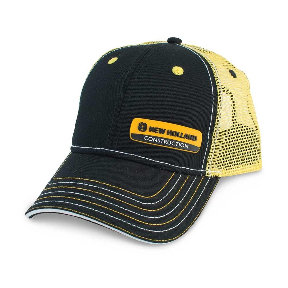 White Cap Construction Logo - New Holland CONSTRUCTION LOGO Black/Yellow Farm Cap