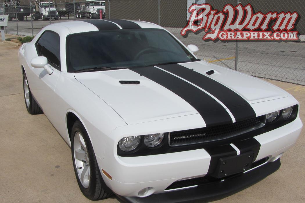 Black and White Dodge Hellcat Logo - 2008 to 2016 Dodge Challenger Full Length Dual Stripes