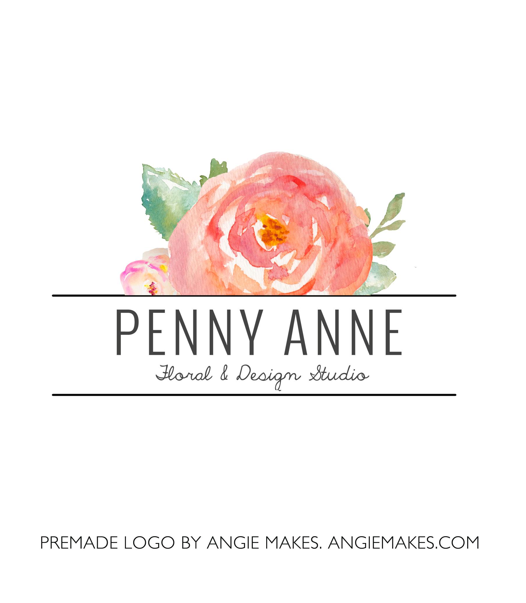 Floral Watercolor Logo - Cute Watercolor Premade Logos