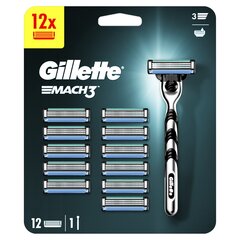 Набор Gillette Mach3: бритва + бритвенные головки 12 шт. цена и информация | Косметика и средства для бритья | pigu.lt