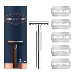 Бритва + сменные лезвия King C Gillette Double Edge Safety Razor 5 шт. цена и информация | Косметика и средства для бритья | pigu.lt