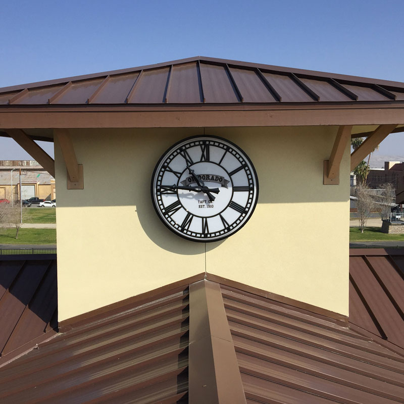 Clock tower on yellow building