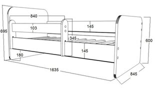 Gulta ar matraci, veļas kasti un noņemamu aizsargmalu Ami 38, 160x80cm cena un informācija | Bērnu gultas | 220.lv