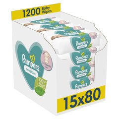 Mitrās salvetes Pampers Sensitive, 15x80 gab. cena un informācija | Mitrās salvetes, vienreizlietojamie paladziņi | 220.lv