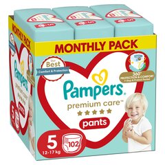 Autiņbiksītes Pampers Premium Monthly Pack 5 izmērs, 12-17 kg, 102 gab. cena un informācija | Autiņbiksītes | 220.lv