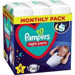 Autiņbiksītes - biksītes Pampers Night Pants Monthly Pack, 4. izmērs, 9-15 kg, 100 gab. cena un informācija | Autiņbiksītes | 220.lv