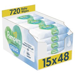 Pampers Harmonie Aqua Mitrās Salvetes Mazuļiem, 15 Iepakojumi, 720 Mitrās Salvetes cena un informācija | Mitrās salvetes, vienreizlietojamie paladziņi | 220.lv