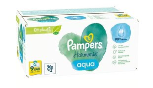 Mitrās zīdaiņu salvetes PAMPERS Harmonie Aqua Pure, 432 gab cena un informācija | Mitrās salvetes, vienreizlietojamie paladziņi | 220.lv