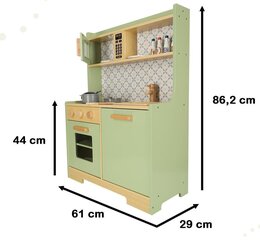 Koka bērnu virtuvīte ar piederumiem,zaļa, 61x29x86 cm cena un informācija | Rotaļlietas meitenēm | 220.lv