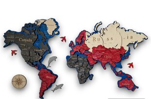 Melnbalta sarkana 3D pasaules karte, izmērs M cena un informācija | Pasaules kartes | 220.lv