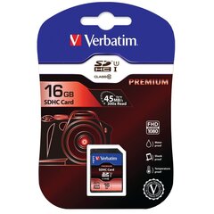 verbatim secure digital card premium u1, 16gb, sdhc, 43962, uhs-i u1 (10. klase) cena un informācija | Atmiņas kartes mobilajiem telefoniem | 220.lv