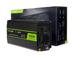 Green Cell jaudas invertors no 12 V līdz 230 V 500W/1000W tīrs sinusa vilnis cena un informācija | Sprieguma pārveidotāji | 220.lv