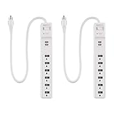 Amazon Basics 6-Outlet Surge Protector Power Strip, 2 USB Ports, 2 Ft Cord - 500 Joule, White, 2-Pack