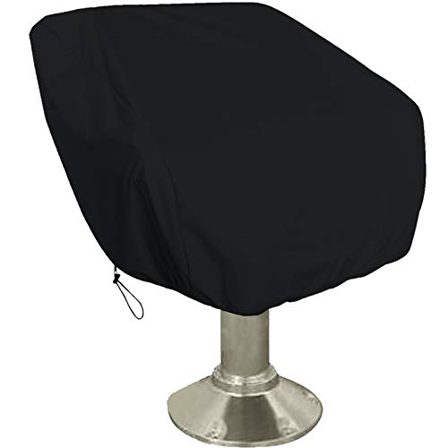 STARTWO Boat Seat Cover, Outdoor Waterproof Fabric Captain's Chair Cover, Heavy Duty Boat Bench Chair Seat Protective Cover for Helm Buckle Fixed Back Seat, All Year Round Weather Protection (Black)