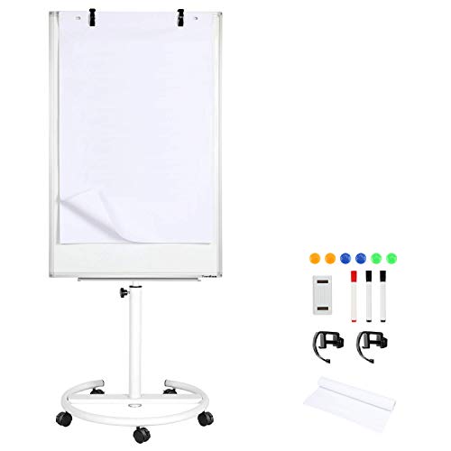 anchor chart easel - Mobile Whiteboard on Wheels - 40'' x 26'' Portable Magnetic Standing White Board, Dry Erase Board with Stand, Flip Chart Easel for Classroom Teachers with Paper Pads