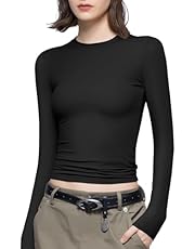 PUMIEY Women&#39;s Long Sleeve T Shirts Crew Neck Slim Fit Tops Sexy Basic Tee Smoke Cloud Pro Collection