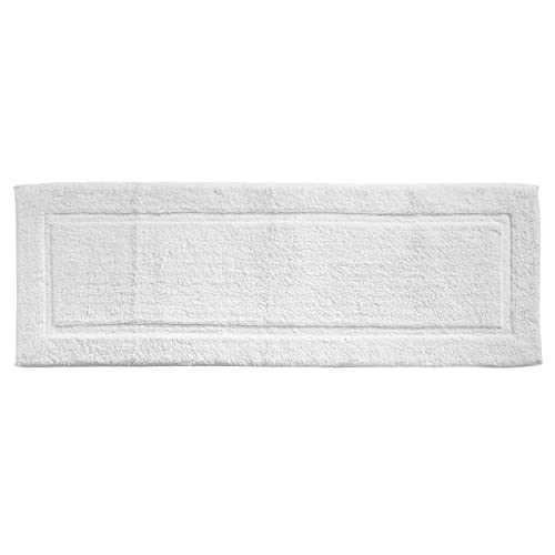 mDesign Soft 100% Cotton Luxury Hotel-Style Rectangular Spa Mat Rug, Plush Water Absorbent, Decorative Border for Bathroom Vanity Bathtub/Shower, Machine Washable Long Runner - White