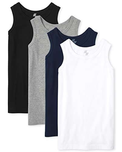 boys tanks - The Children's Place boys Mix and Match Tank Top Shirt, Black/New Navy/Smoke/White 4 Pack, X-Large US