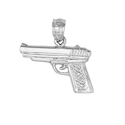 SURANO DESIGN JEWELRY Sterling Silver Revolver Pistol Gun Charm/Pendant, Made in USA, 18" Italian Box Chain (Only Pendant)