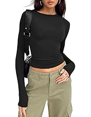 Trendy Queen Womens Long Sleeve Shirts Basic Crop Tops Tight Slim Fit Cute Teen Girls Fall Winter Y2k Clothes