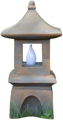 VP Home Solar Powered Pagoda Zen Garden Statue - Japanese Garden Decor with Flickering LED Light - Water-Resistant Outdoor Lantern for Patio, Lawn, and Porch - 13x6x6-Inch (Tranquil Vision Pagoda)