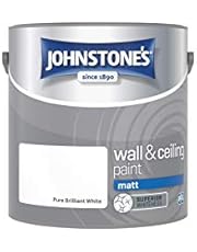 Johnstone&#39;s - Wall &amp; Ceiling Paint - Pure Brilliant White - Matt Finish - Emulsion Paint - Fantastic Coverage - Easy to Apply - Dry in 1-2 Hours - 12m2 Coverage per Litre - 2.5L