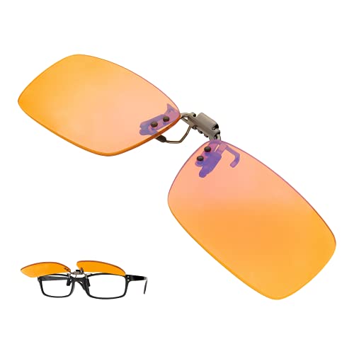 blue blocker clip on glasses - BRADDELL OPTICS Blue Blocking Anti-UV Amber Flip-up Clip-on Computer & Reading Glasses for Sleep, Fluorescent LED Glare and Migraine Light Sensitivity Headache (Orange, Standard)