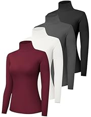 Dalavch 4 Pack Women’s Turtle Neck Long Sleeve Shirts Fall Fashion Turtleneck Baselayer Undershirts Tops Underscrub