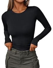 AUTOMET Womens Ribbed Shirts Crewneck Fitted Tops Casual Underscrubs Layer Slim Basic T-Shirts