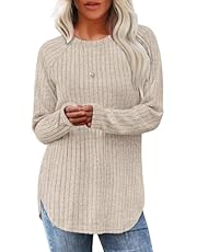 Saloogoe Long Sleeve Shirts for Women Tunic Tops for Women Loose Fit Dressy Crew Neck Pullover Basic Sweaters for Women 2024