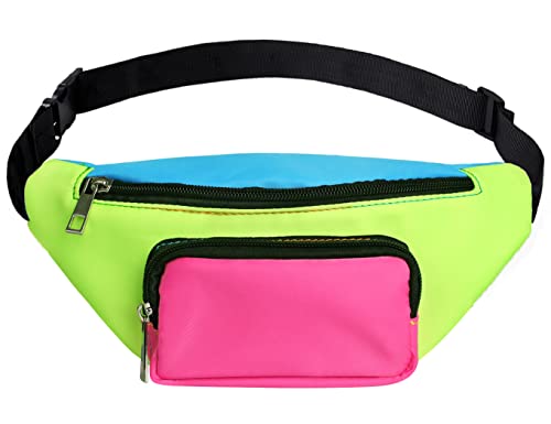 Three Pockets Neon Green Pink and Blue Fanny Pack. Other colors available